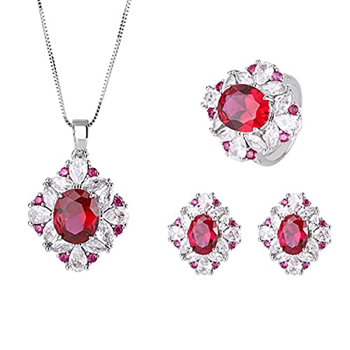 ZCCZJS Simulation Ruby Gemstone High Carbon Diamond Anhänger Halskette Ohrringe Ring Hochzeitsfeier Schmucksets für Frauen ZCCZJS Simulation Ruby Gemstone High Carbon Diamond Anhänger Halskette Ohrringe Ring Hochzeitsfeier Schmucksets für Frauen von ZCCZJS