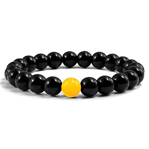 ZCCZJS Trendige Männer Armband Naturstein hellschwarzer Hämatit 8 mm Perlen Armreifen Charme Frauen gelbe handgefertigte Yoga -Gebetarmbänder18 cm von ZCCZJS