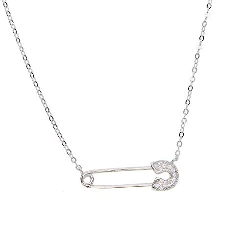 ZCCZJS Zarte 925 Sterling Silber Drop Shipping Charme Zauberer Papierklamme asphaltiert kleine Kristall Halskette Sicherheitsstift für Frauen Mädchen von ZCCZJS