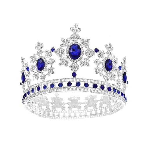 ZCHNB 125 * 80mm Blau Gold König Krone Barock Kristall Braut Krone Für Hochzeit Tiara Prinzessin Königin Krone Strass braut Stirnband von ZCHNB