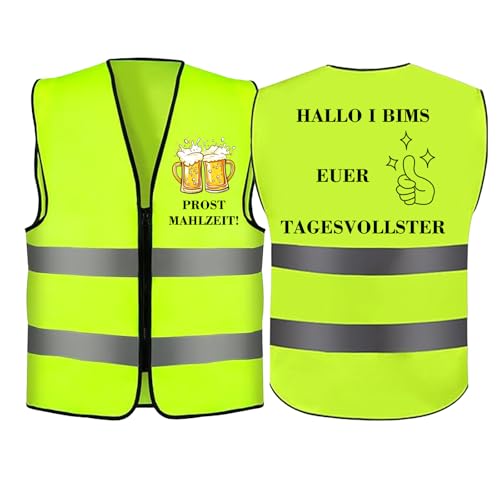 ZCJ Lustige Warnweste HALLO I BIMS EUER TAGESVOLLSTER - Reflektierende JGA Weste für Männer, Oktoberfest, Festival & Karneval - Neon Sicherheitsweste mit Bier Kostüm Design für Männergruppen von ZCJ