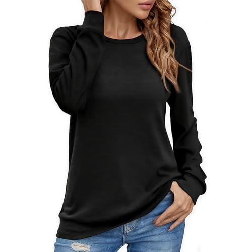 ZCJ Sweatshirt Damen Pullover Oversize aus French Terry Fleece Warm Langarmshirt mit Rundhalsausschnitt für Herbst Winter Casual Oberteile Tops L Schwarz von ZCJ