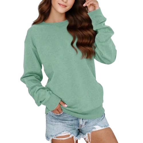 ZCJ Sweatshirt Damen Pullover Oversize aus French Terry Fleece Warm Langarmshirt mit Rundhalsausschnitt für Herbst Winter Casual Oberteile Tops XXL Grün von ZCJ