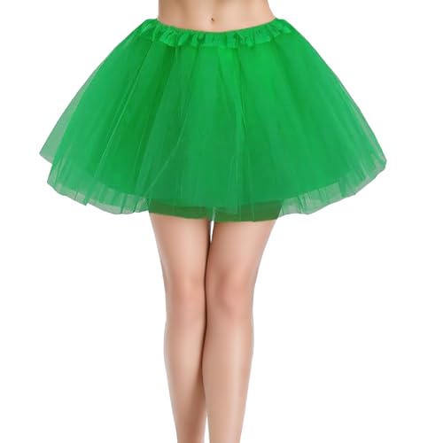 ZCJ Tütü Rock Damen 80er Jahre Outfit - 3-Lagiger Tüllrock mit Stofffutter (Nicht Durchsichtig) für Festival, Rave & Ballett - Retro Petticoat Rock Erwachsene,Grün von ZCJ