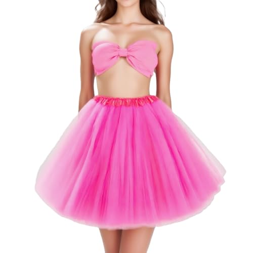 ZCJ Tütü Rock Damen 80er Jahre Outfit - 3-Lagiger Tüllrock mit Stofffutter (Nicht Durchsichtig) für Festival, Rave & Ballett - Retro Petticoat Rock Erwachsene,Rose von ZCJ
