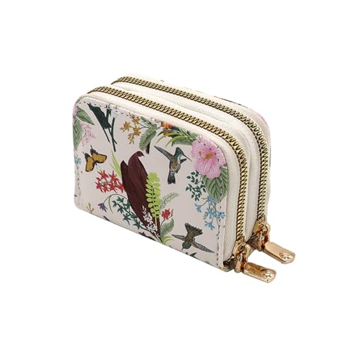 Geldbörse Damen Klein Leder Kleines Portemonnaie Damen Mini Geldbeutel Mit Zipper Münzfach Kartenfächer Doppelreißverschluss, Kann Karten und Münzen Halten (Bird) von ZCLYHT