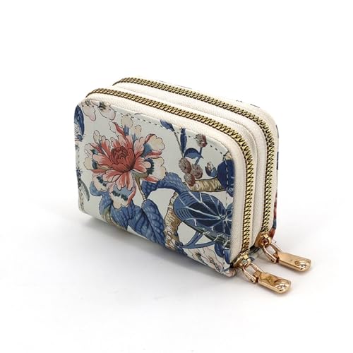 Geldbörse Damen Klein Leder Kleines Portemonnaie Damen Mini Geldbeutel Mit Zipper Münzfach Kartenfächer Doppelreißverschluss, Kann Karten und Münzen Halten (Flower) von ZCLYHT