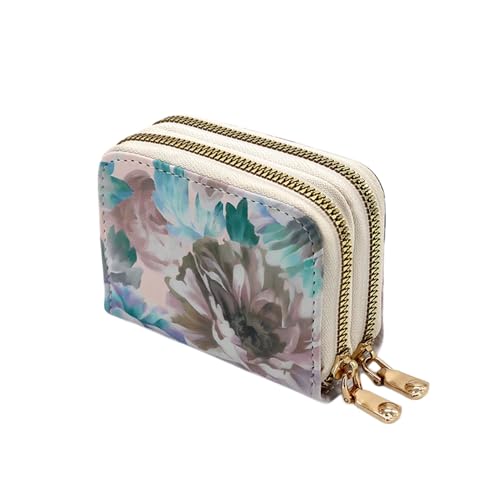 Geldbörse Damen Klein Leder Kleines Portemonnaie Damen Mini Geldbeutel Mit Zipper Münzfach Kartenfächer Doppelreißverschluss, Kann Karten und Münzen Halten (Light Blue) von ZCLYHT