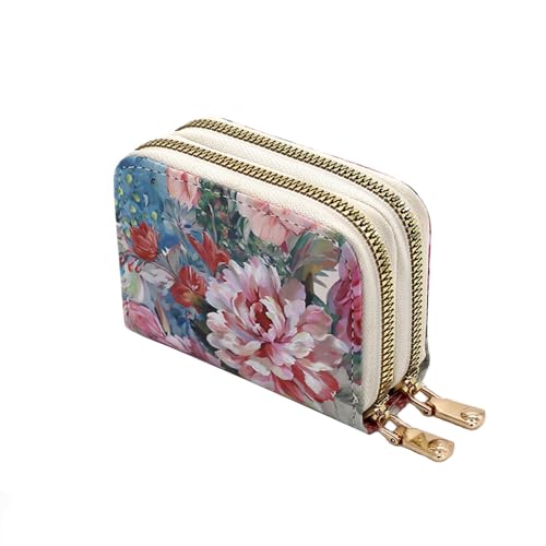 Geldbörse Damen Klein Leder Kleines Portemonnaie Damen Mini Geldbeutel Mit Zipper Münzfach Kartenfächer Doppelreißverschluss, Kann Karten und Münzen Halten (Red) von ZCLYHT