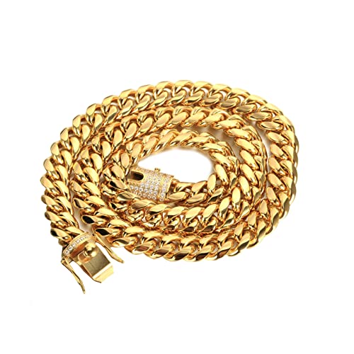 ZCVFROY 24 Inch Link Chain Men 10-14MM, Stainless Steel 1/1 Hip Hop Punk Curb Chain Necklace with White CubZirconia von ZCVFROY