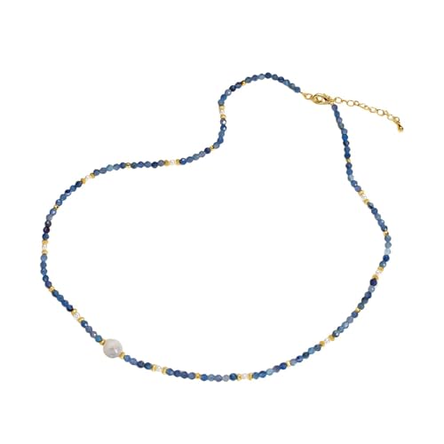 ZCVFROY Chain Necklace Jewellery, Women 1 Plated Blue Beaded Fashion White Round Pearl Pendant Necklace 20/26 Inch von ZCVFROY