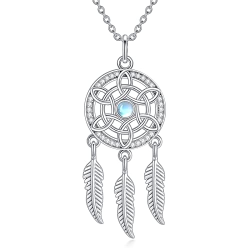 ZCVFROY Dreamcatcher Moonstone Feather Pendant Necklace Boho Jewelry for Women von ZCVFROY