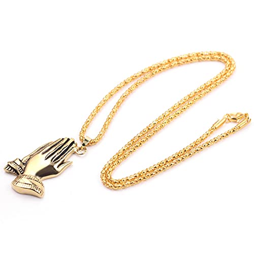 ZCVFROY Punk Men Prayer Hand Vintage Pendant Necklace Religion Gesture Gothic Hip-hop Presents For Man Collar Chain von ZCVFROY