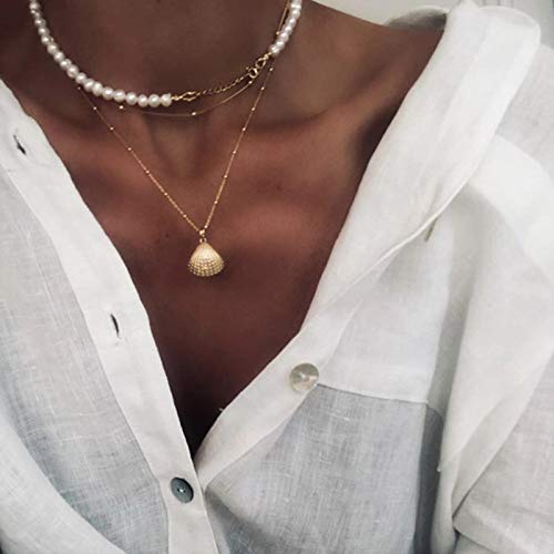 ZCVFROY Vintage Pearl Necklaces For Women Fashion Multi-layer Shell Knot Pearl Chain Necklace NEW Coin Cross Choker Jewelry-CS5252 von ZCVFROY