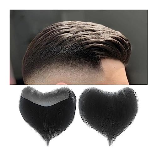 Haarteil für Männer Herren-Toupet mit Haaransatz, 15,2 cm, vorderes Haarteil, 100% Dichte, Echthaar, Perücke, V-Frontform, 0,05–0,14 mm, dünne Haut, PU-Basis, Nr. 1B, gebrochenes Schwarz, Herren-Toup von GLigeT