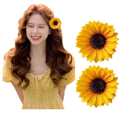 Sonnenblumen-Haarspange, Sonnenblumen-Haarspangen für Damen und Mädchen, Gänseblümchen-Brosche, gelbe Blume, Haarspange, Haarnadel-Zubehör, 2 Stück, TSFJ78 (Gelb A) von ZCYYYS