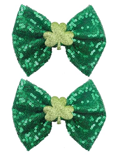 St. Patrick's Day Haarschleife Haarspange Glitzer Kleeblatt Stirnband Pailletten Haarnadel Frauen Mädchen Weihnachten Grünes Blatt Haarschleife Clips Haarspange Bowknot Haarschmuck TSFJ89 (Grün) von ZCYYYS