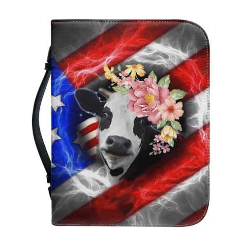 ZDCUSTOM Bibeltasche mit Kuhblumen, PU-Leder, USA, USA, 4. Juli, Unabhängigkeitstag, patriotische Bibelhüllen, M von ZDCUSTOM