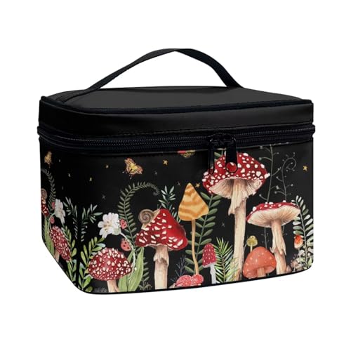 ZDCUSTOM Make-up-Tasche mit Griff, große Kapazität, tragbare Kosmetiktasche, Reise-Organizer für Damen und Herren, Roter Pilz, Einheitsgröße von ZDCUSTOM