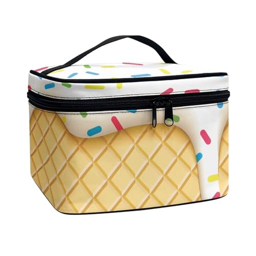 ZDCUSTOM Make-up-Tasche mit Griff, große Kapazität, tragbare Kosmetiktasche, Reise-Organizer für Damen und Herren, ice cream, Einheitsgröße von ZDCUSTOM