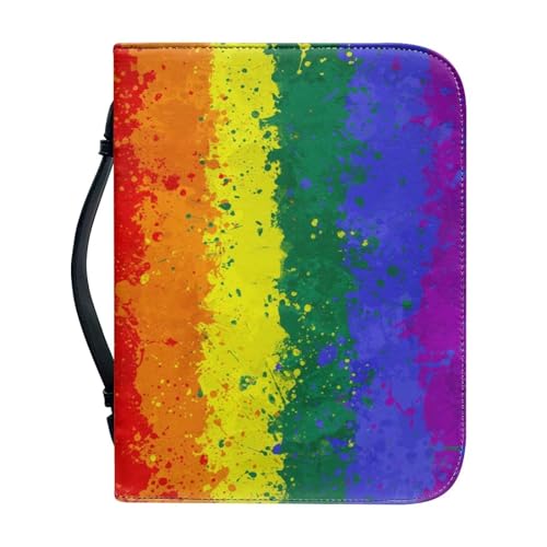 ZDCUSTOM Schutzhülle für Damen und Herren, Motiv: Regenbogen-Flagge, Gay-Pride-Flagge, PU-Leder, langlebiger Griff, bunte Streifen, Bibelhülle, Größe M von ZDCUSTOM