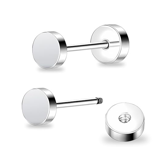 DE Titan Damen flach zurück Ohrstecker Frauen hypoallergene Ohrringe Ohrstecker für empfindliche Ohren einfach klassisch 4mm flach Ohrstecker perfekt für Helix Tragus Knorpel (Silver, 4MM) von ZDE