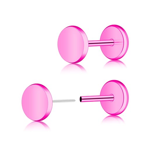 ZDE Frauen Ohrringe Threadless flachen Rücken Punkt 14k Gold Ohrringe Titan Hypoallergene Knorpel Non-Nickel Push Back Ohrring Ohrstecker für empfindliche Ohren einfache Ohrstecker (Pink, 4MM) von ZDE