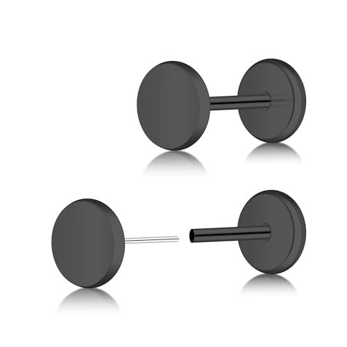 ZDE Frauen Ohrringe Threadless flachen Rücken Punkt 14k Gold Ohrringe Titan Hypoallergene Knorpel Non-Nickel Push Back Ohrring Ohrstecker für empfindliche Ohren einfache Ohrstecker (Black, 4MM) von ZDE