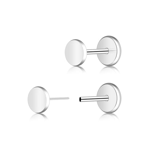 ZDE Frauen Ohrringe Threadless flachen Rücken Punkt 14k Gold Ohrringe Titan Hypoallergene Knorpel Non-Nickel Push Back Ohrring Ohrstecker für empfindliche Ohren einfache Ohrstecker (Silver, 3MM) von ZDE