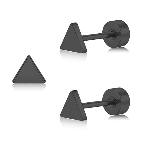 ZDE Titan Frauen Flatback Ohrringe Himmlische Blitz Bolzen Damen Ohrringe 5mm flach zurück CZ Ohrring hypoallergen Knorpel Flatback Ohrring Tragus Helix Tragus Conch Piercing (Triangle-Black) von ZDE