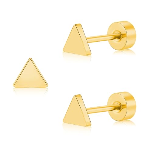 ZDE Titan Frauen Flatback Ohrringe Himmlische Blitz Bolzen Damen Ohrringe 5mm flach zurück CZ Ohrring hypoallergen Knorpel Flatback Ohrring Tragus Helix Tragus Conch Piercing (Triangle-Gold) von ZDE