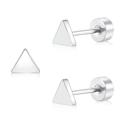 ZDE Titan Frauen Flatback Ohrringe Himmlische Blitz Bolzen Damen Ohrringe 5mm flach zurück CZ Ohrring hypoallergen Knorpel Flatback Ohrring Tragus Helix Tragus Conch Piercing (Triangle-Silver) von ZDE