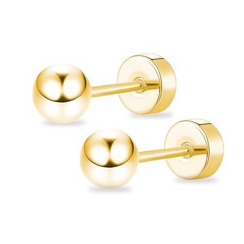 ZDE Titan Damen Ohrringe flach zurück Kugel Ohrstecker Frauen hypoallergene stecker für empfindliche Ohren flach Ohrstecker perfekt für Helix Tragus Knorpel Ohrläppchen (Gold, 6MM) ZDE Titan Damen Ohrringe flach zurück Kugel Ohrstecker Frauen hypoallergene stecker für empfindliche Ohren flach Ohrstecker perfekt für Helix Tragus Knorpel Ohrläppchen (Gold, 6MM) von ZDE