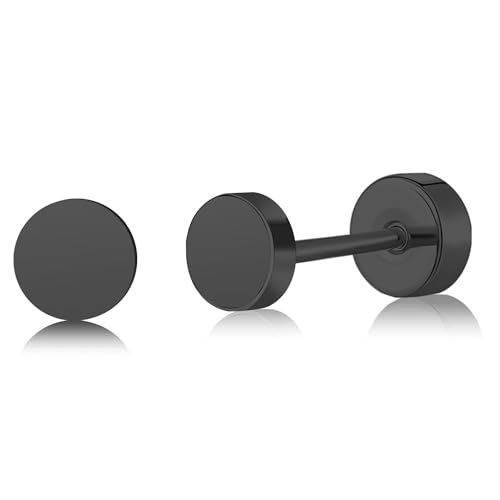 DE Titan Damen flach zurück Ohrstecker Frauen hypoallergene Ohrringe für empfindliche Ohren einfach klassisch 4mm flach Ohrstecker perfekt für Helix Tragus Knorpel (Black, 3MM) von ZDE