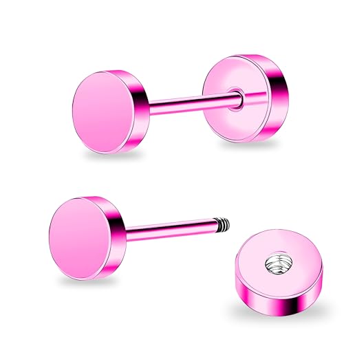 DE Titan Damen flach zurück Ohrstecker Frauen hypoallergene Ohrringe für empfindliche Ohren einfach klassisch flach Ohrstecker perfekt für Helix Tragus Knorpel (Pink, 6MM) von ZDE