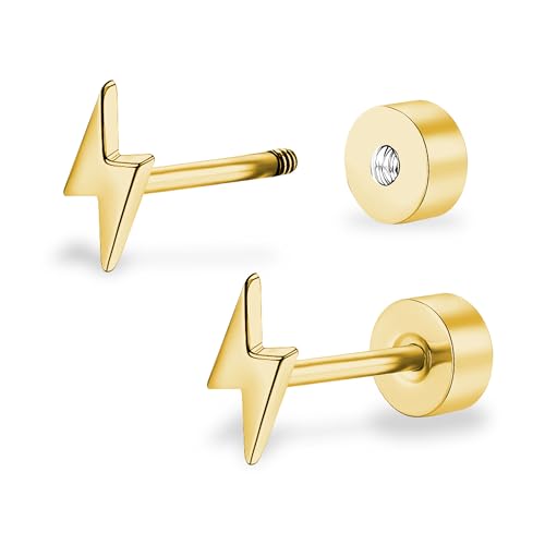 ZDE Titan Frauen Flatback Ohrringe Himmlische Blitz Bolzen Damen Ohrringe 5mm flach zurück CZ hypoallergen Knorpel Flatback Ohrring Tragus Helix Tragus Conch Piercing von ZDE