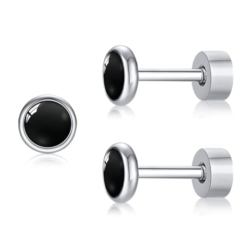 ZDE Titanium Flatback Ohrringe für Frauen Türkis Ohrstecker flach zurück Damen Ohrringe hypoallergen Knorpel Flatback Ohrring 4mm/5mm (Black Oxy, 4MM) von ZDE