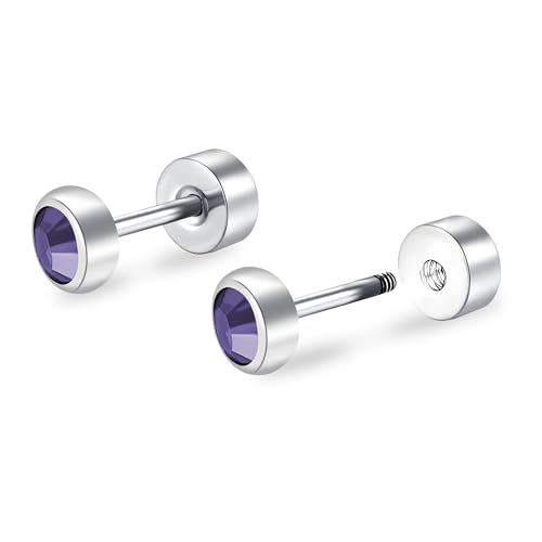 ZDE Titanium Flatback Ohrringe für Frauen Crystal Blue Zirkon Ohrstecker flach zurück Damen Ohrringe hypoallergen Knorpel Flatback Ohrring Tragus Helix Tragus Conch Piercing (Tanzanite, 3MM) von ZDE