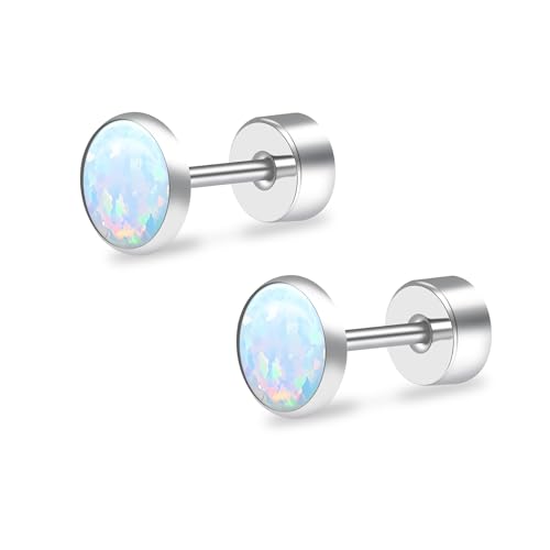 ZDE Titanium Flatback Ohrringe für Frauen Opal Lavendel Ohrstecker flach zurück Frauen Ohrringe hypoallergen Knorpel Flatback Ohrring Tragus Helix Tragus Conch Piercing (Fire and Snow, 5MM) von ZDE