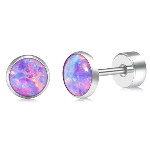 ZDE Titanium Flatback Ohrringe für Frauen Opal Lavendel Ohrstecker flach zurück Frauen Ohrringe hypoallergen Knorpel Flatback Ohrring Tragus Helix Tragus Conch Piercing (Multi Lavender, 5MM) von ZDE
