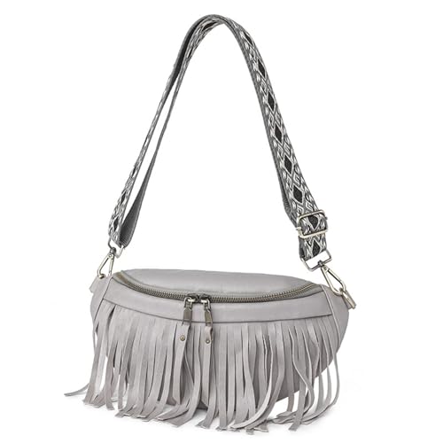 ZDETGU Frauen Vintage Fringe Umhängetasche PU Ledertasche für Reisebasche Lässige Ausflüge Beige Größe (Eine Größe) von ZDETGU