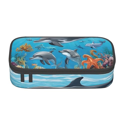 ZDFHKYDY Elephant Federmäppchen für Erwachsene, große Kapazität, tragbare Schreibwarentasche für Stifte, Marker und Zubehör, 21 x 9,5 x 5 cm, Delfine Meeresschildkröte Octopus Korallenriff von ZDFHKYDY