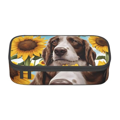 ZDFHKYDY Elephant Federmäppchen für Erwachsene, große Kapazität, tragbare Schreibwarentasche für Stifte, Marker und Zubehör, 21 x 9,5 x 5 cm, Hund mit Sonnenblumen, Einheitsgröße, Taschen-Organizer von ZDFHKYDY