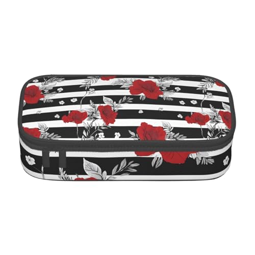 ZDFHKYDY Federmäppchen für Erwachsene, tragbar, für Stifte, Marker und Zubehör, 21 x 9,5 x 5 cm, Braun, Schwarz Weiß Streifen Rot Rose Blumen, Einheitsgröße, Taschen-Organizer ZDFHKYDY Federmäppchen für Erwachsene, tragbar, für Stifte, Marker und Zubehör, 21 x 9,5 x 5 cm, Braun, Schwarz Weiß Streifen Rot Rose Blumen, Einheitsgröße, Taschen-Organizer von ZDFHKYDY