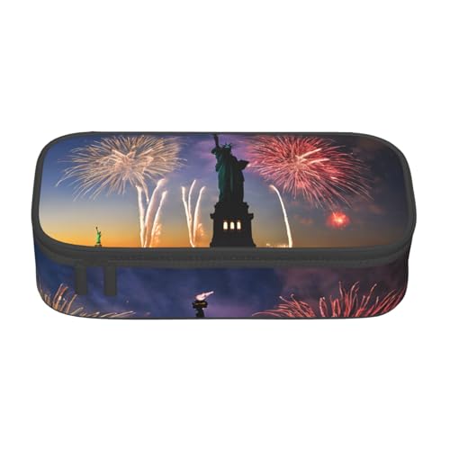 ZDFHKYDY Federmäppchen mit Flagge der Freiheitsstatue, großes Fassungsvermögen, Büro-Federmäppchen für Erwachsene, tragbare Schreibwarentasche für Stifte, Marker und Zubehör, 21 x 9,5 x 5 cm von ZDFHKYDY