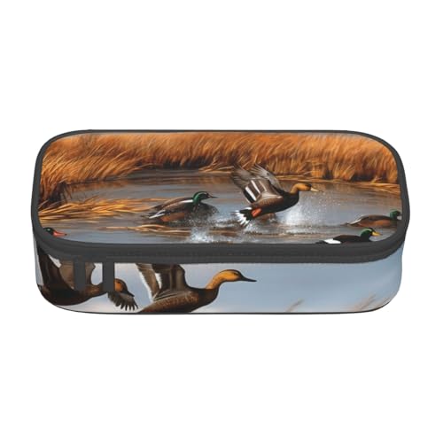 ZDFHKYDY Federmäppchen mit Marienkäfer-Druck, großes Fassungsvermögen, für Erwachsene, tragbare Schreibwarentasche für Stifte, Marker und Zubehör, 21 x 9,5 x 5 cm, Jagd fliegende Wildente von ZDFHKYDY