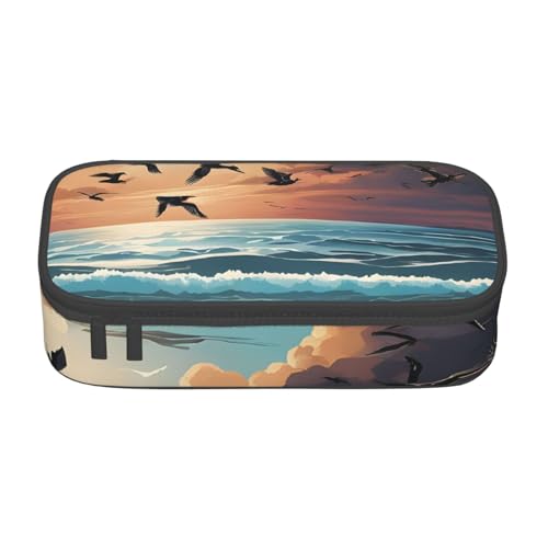 ZDFHKYDY Federmäppchen mit buntem Schmetterling, großes Fassungsvermögen, für Erwachsene, tragbare Schreibwarentasche für Stifte, Marker und Zubehör, 21 x 9,5 x 5 cm, Kokospalme Sandstrand von ZDFHKYDY