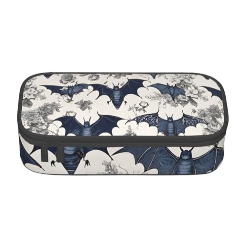 ZDFHKYDY Federmäppchen mit französischer Bulldogge, großes Fassungsvermögen, für Erwachsene, tragbare Schreibwarentasche für Stifte, Marker und Zubehör, 21 x 9,5 x 5 cm, Fledermausmuster von ZDFHKYDY