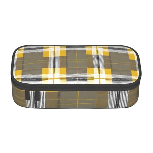 ZDFHKYDY Federmäppchen mit gelbem Zitronendruck, großes Fassungsvermögen, für Erwachsene, tragbare Schreibwarentasche für Stifte, Marker und Zubehör, 21 x 9,5 x 5 cm, Gelb Grau Schwarz kariert von ZDFHKYDY