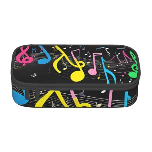 ZDFHKYDY Federmäppchen mit niedlichem Cartoon-Schaf, großes Fassungsvermögen, für Erwachsene, tragbare Schreibwarentasche für Stifte, Marker und Zubehör, 21 x 9,5 x 5 cm, Bunte Musiknoten von ZDFHKYDY